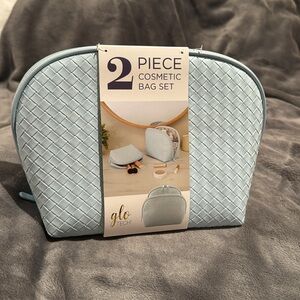 NWT GloTech 2-pack Faux Leather Cosmetic Bags with Rechargeable Compact Mirror